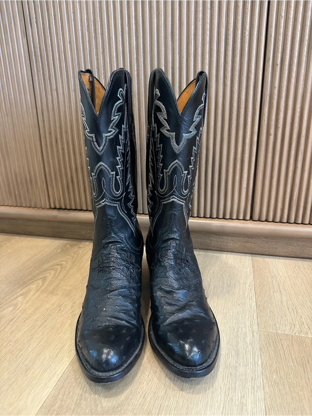 Lucchese 1883 Mens Size 8.5 D Black Ostrich Leather Round Toe Western Boots